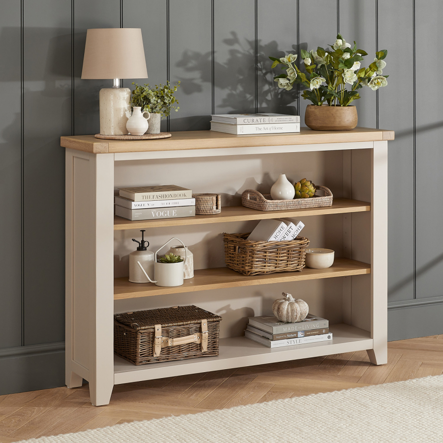 Cheshire Dove Grey Painted Wide Low Bookcase
