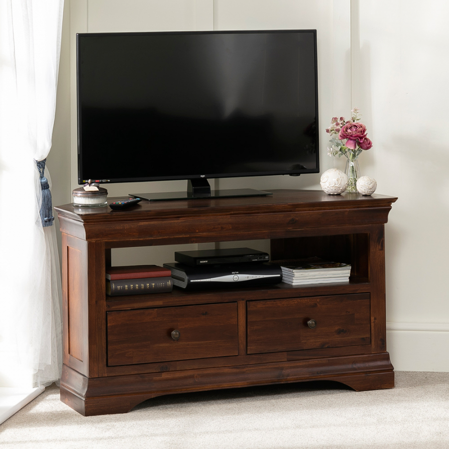 French Hardwood Mahogany Stained Corner TV Unit - Up to 50" TV Size