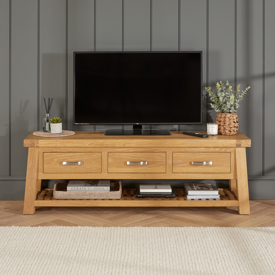 Marbury Classic Oak Large Unit Stand – up to 70” Widescreen TV Size