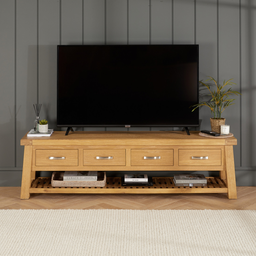 Marbury Classic Oak Extra Large TV Unit Stand – up to 80” Widescreen TV Size