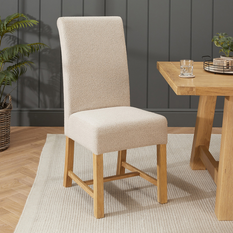 Marbury Classic Oak Natural Boucle Fabric Dining Chair