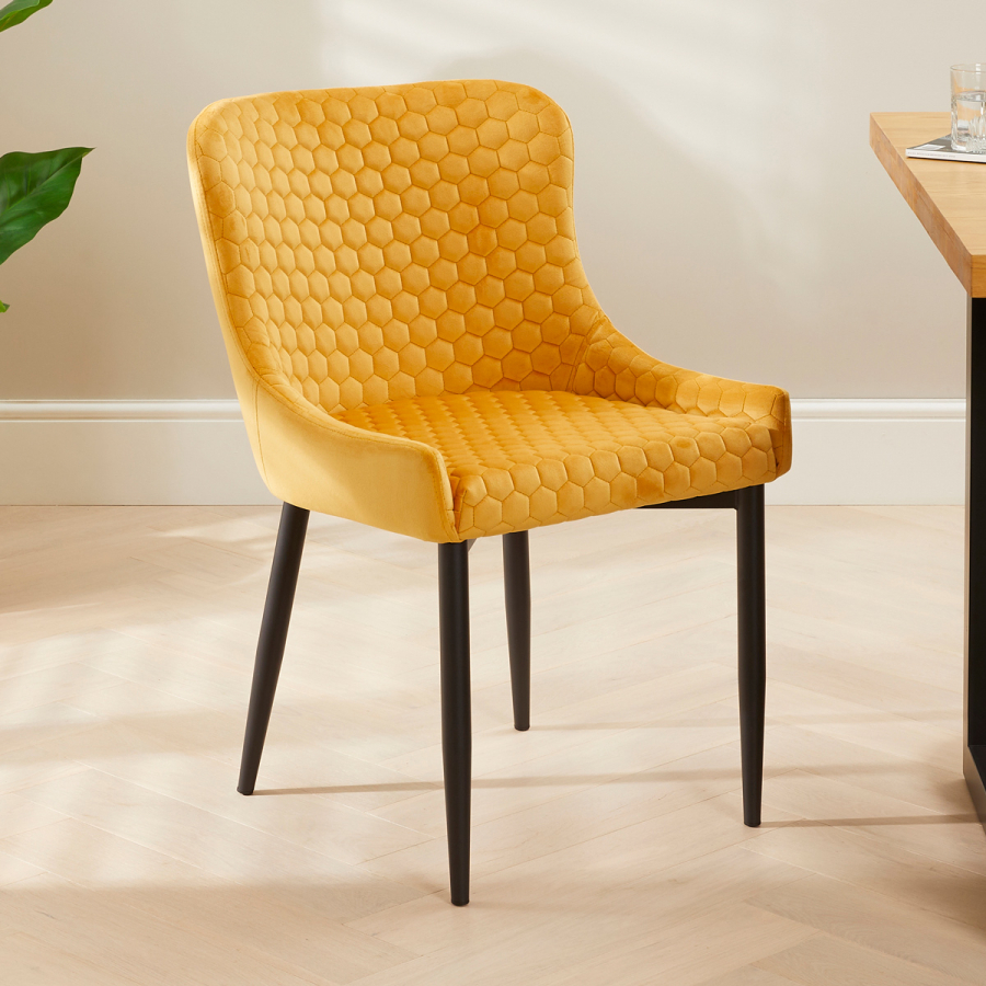 Paloma Honeycomb Dining Chair – Mustard Velvet