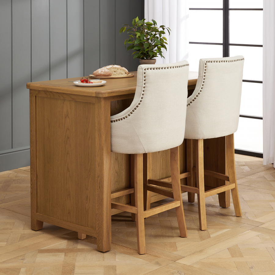 Cotswold Rustic Smoked Oak Two Seater Kitchen Island with Scoop Linen ...