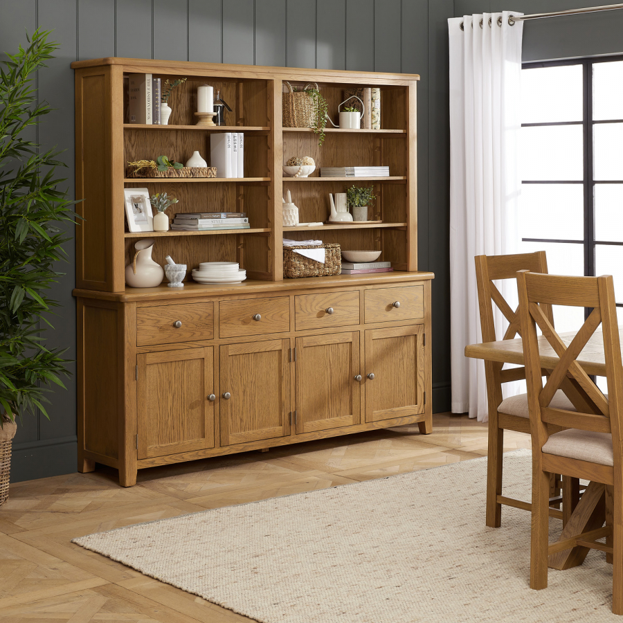 Cotswold Rustic Smoked Oak Extra Large 4 Door Sideboard with Bookcase ...