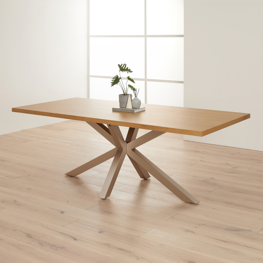Industrial Natural Oak 220cm Dining Table with Grey Starburst Legs – 8 ...