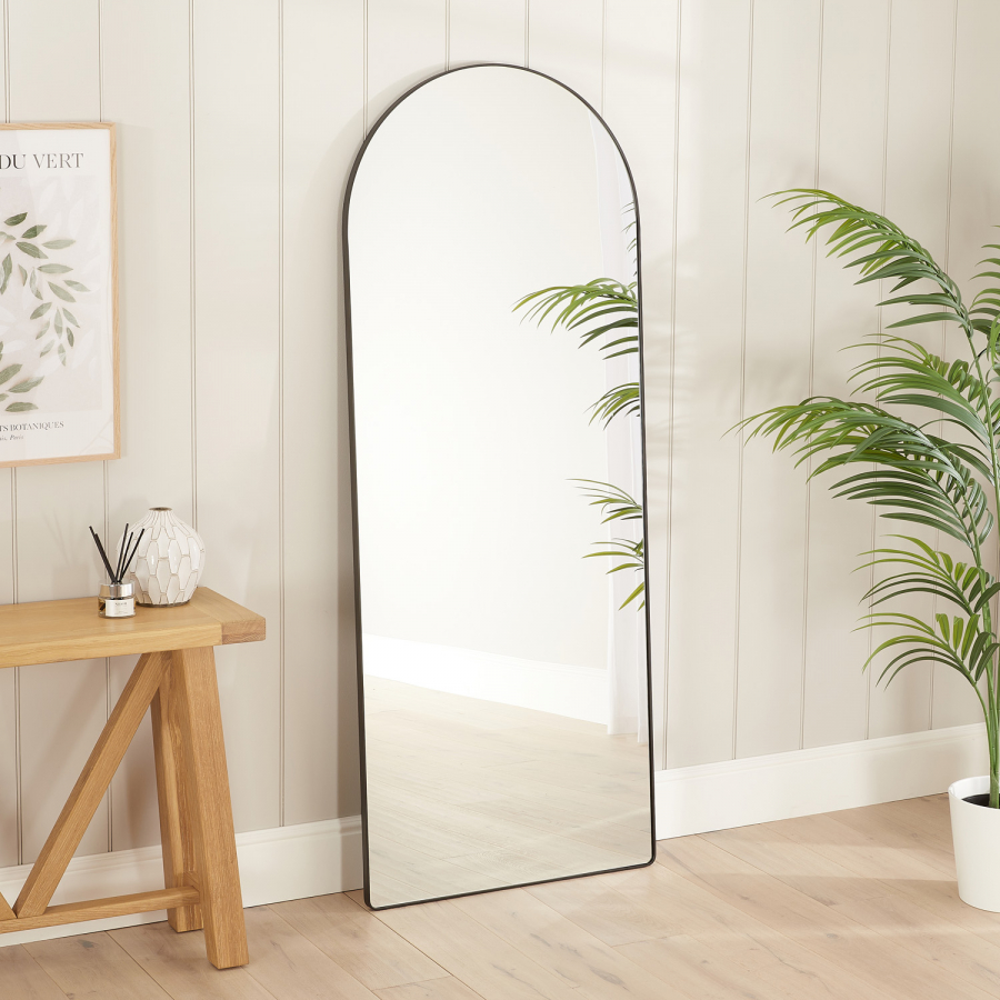 Chic Arched Full Length Floor Standing Large Black Metal Leaner Mirror – 190cm x 75cm