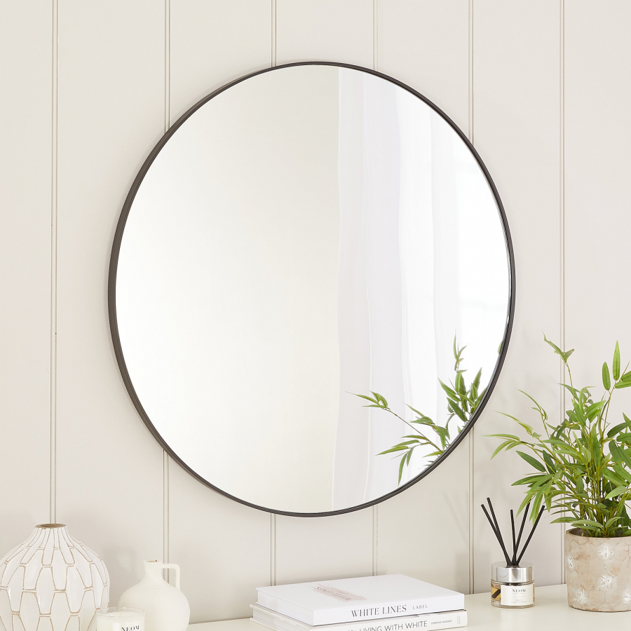 Chic Medium Round Black Metal Wall Mirror – Dia 80cm