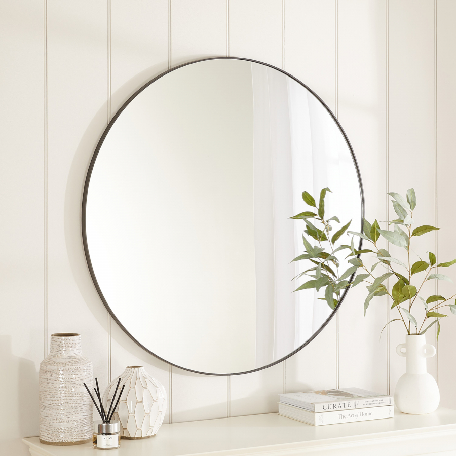 Chic Large Round Black Metal Wall Mirror – Dia 100cm