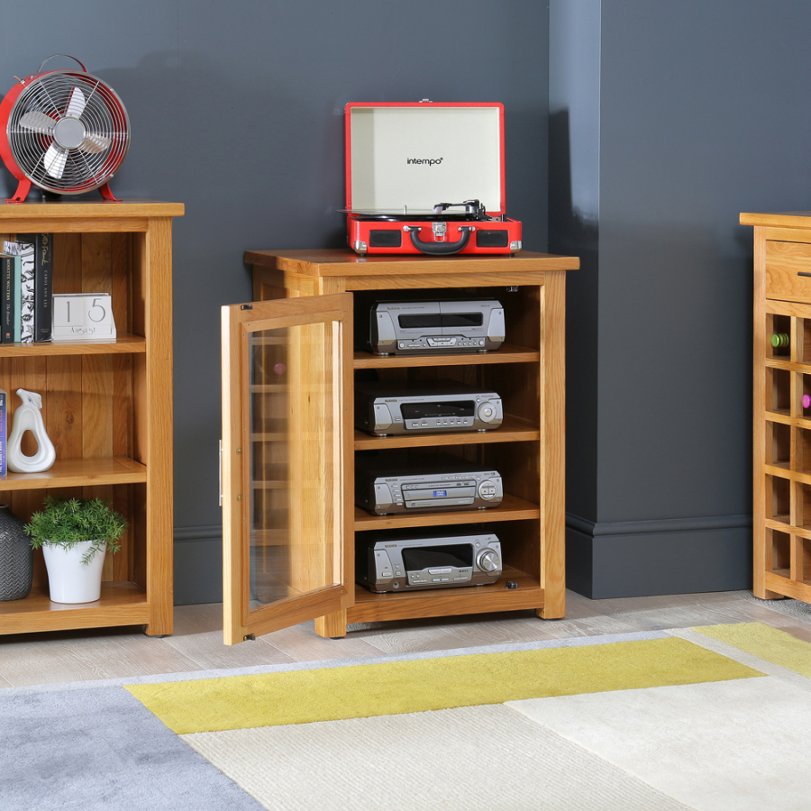 London Oak Hi-Fi Media Unit Storage Cabinet | The Furniture Market