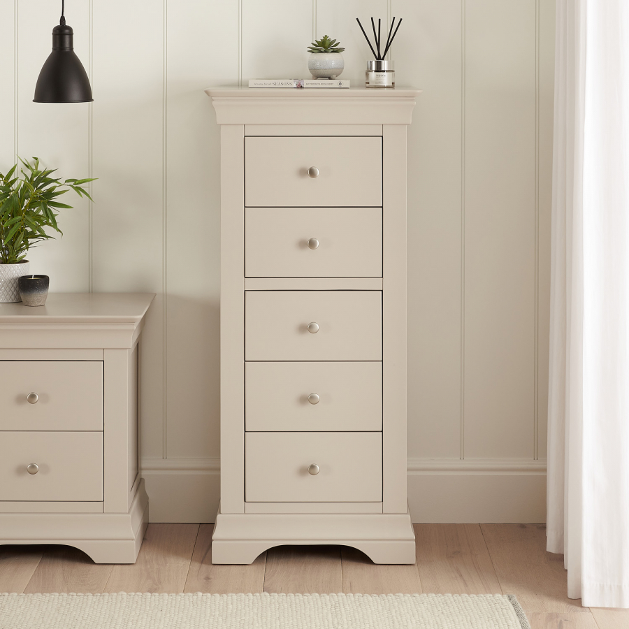 Wilmslow Dove Grey Painted 5 Drawer Tallboy Wellington Chest of Drawers