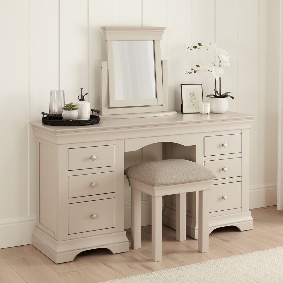 Wilmslow Dove Grey Painted Twin Pedestal Dressing Table Set with Mirror and Stool