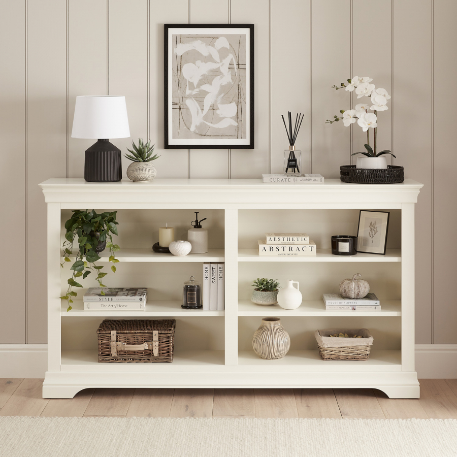 Wilmslow White Painted Wide Low Double Bookcase