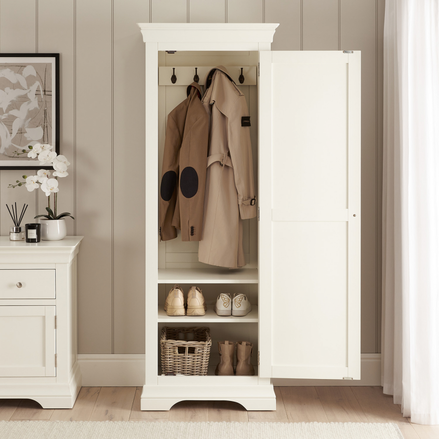 Wilmslow White Painted Single Hallway Coat & Shoe Cupboard