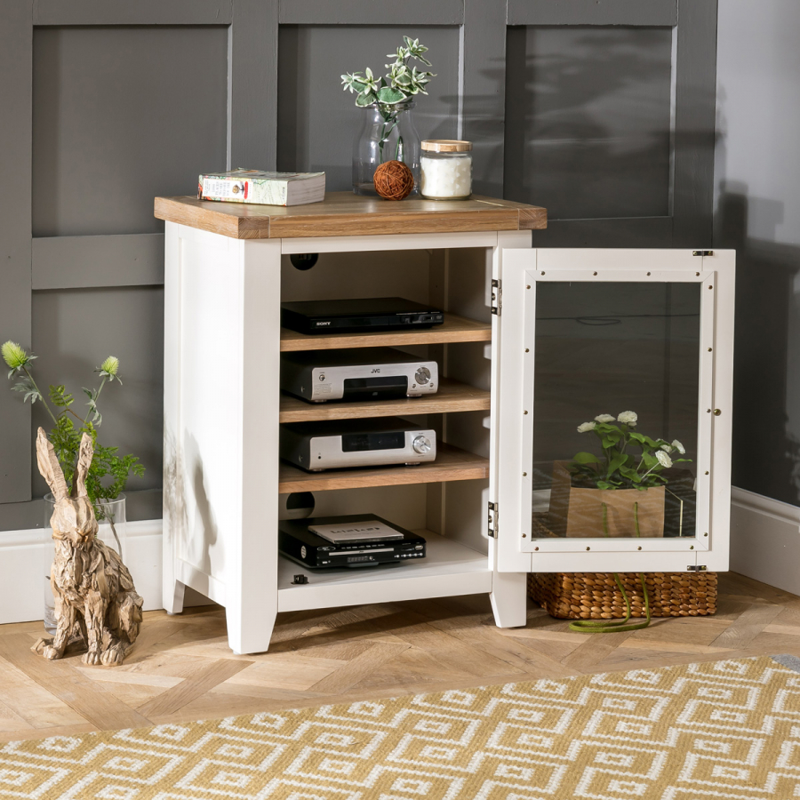 Cheshire Cream Painted Glazed Hi-Fi Media Cabinet Unit | The Furniture ...