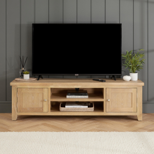 Cheshire Whitewash Oak Extra Large TV Stand Unit – Up to 80” Widescreen Size