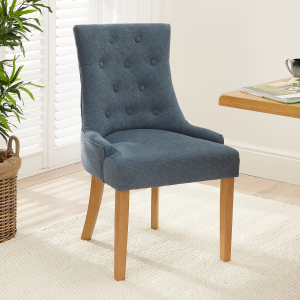 Luxury Blue Fabric Scoop Back Dining Chair with Oak Legs