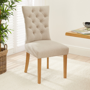 Chester Natural Oatmeal Fabric Dining Chair with Oak Legs