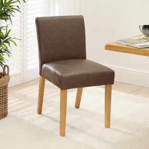 Monty Vintage Brown Faux Leather Dining Chair with Oak Legs