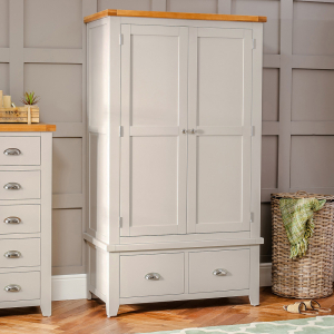 Downton Grey Double 2 Door Wardrobe with 2 Drawers