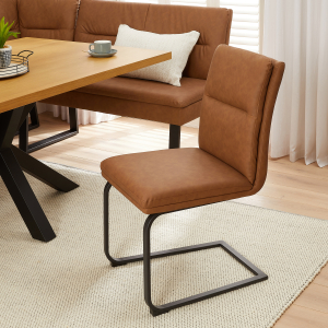 Bronx Industrial Dining Chair – Tan Brown Faux Leather