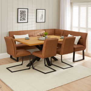 Starburst Oak 1.6m Dining Table & Bronx Tan Brown Corner Bench & 3 x Chairs Set