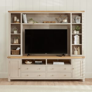 Marbury Putty Grey Painted XXL Widescreen TV Media Storage Grand Wall Unit - Up to 60" TV Size