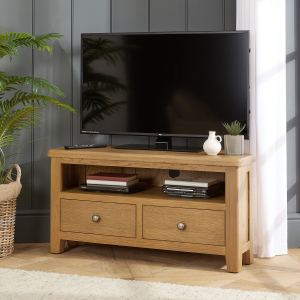 Cotswold Rustic Smoked Oak Corner TV Unit Stand – Up to 46” Widescreen Size