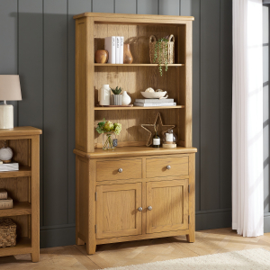 Cotswold Rustic Smoked Oak Medium Sideboard with Bookcase Dresser Top