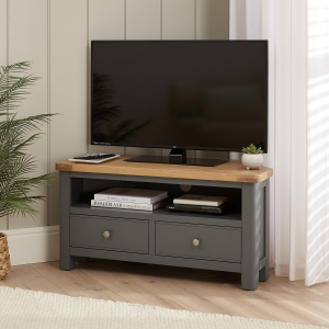 Marbury Slate Grey Painted Corner TV Unit Stand – Up to 50” Widescreen TV Size