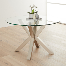 Starburst 120cm Round Glass Dining Table with Satin Legs – 4 Seater