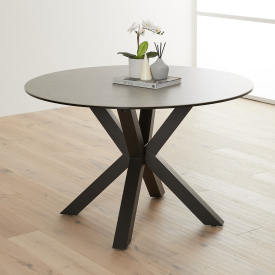Starburst 120cm Round Grey Ceramic Dining Table with Black Legs – 4 Seater
