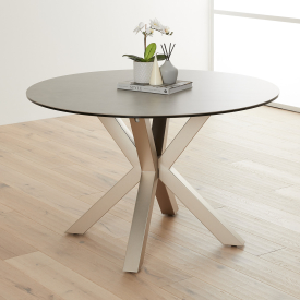Starburst 120cm Round Grey Ceramic Dining Table with Satin Legs – 4 Seater