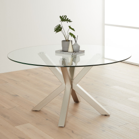 Starburst 150cm Round Glass Dining Table with Satin Legs – 6 Seater