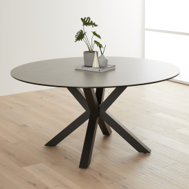 Starburst 150cm Round Grey Ceramic Dining Table with Black Legs – 6 Seater