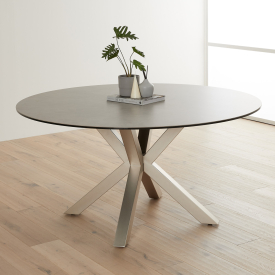 Starburst 150cm Round Grey Ceramic Dining Table with Satin Legs – 6 Seater