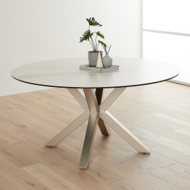 Starburst 150cm Round White Ceramic Dining Table with Satin Legs – 6 Seater