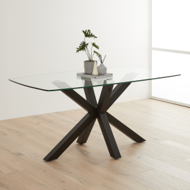 Starburst 160cm Glass Dining Table with Black Legs – 6 Seater