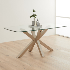 Starburst 160cm Glass Dining Table with Satin Legs – 6 Seater