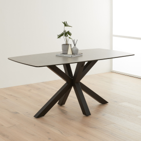 Starburst 160cm Grey Ceramic Dining Table with Black Legs – 6 Seater