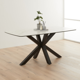 Starburst 160cm White Ceramic Dining Table with Black Legs – 6 Seater