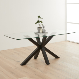 Starburst 180cm Glass Dining Table with Black Legs – 6 to 8 Seater