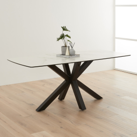 Starburst 180cm White Ceramic Dining Table with Black Legs – 6 to 8 Seater