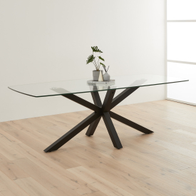Starburst 220cm Glass Dining Table with Black Legs – 8 Seater