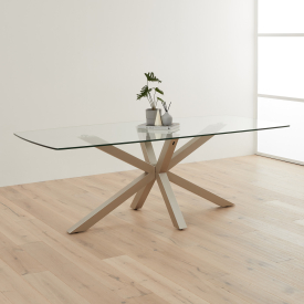 Starburst 220cm Glass Dining Table with Satin Legs – 8 Seater