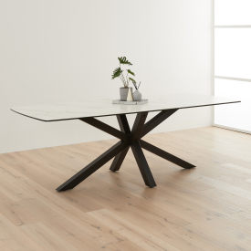Starburst 220cm White Ceramic Dining Table with Black Legs – 8 Seater