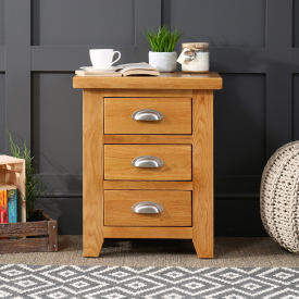 Cheshire Oak 3 Drawer Bedside Table