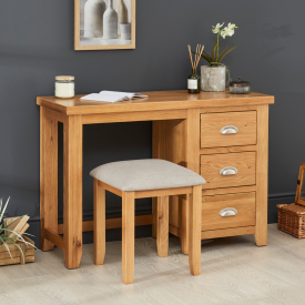 Cheshire Oak Pedestal Dressing Table Set with Stool