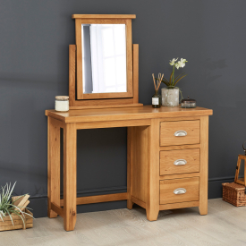 Cheshire Oak Pedestal Dressing Table Set with Mirror