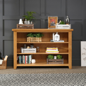 Cheshire Oak Wide Low Bookcase with 2 Adjustable Shelves