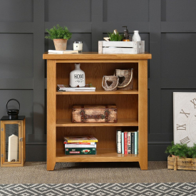Cheshire Oak Small Low Compact Adjustable 2 Shelf Bookcase